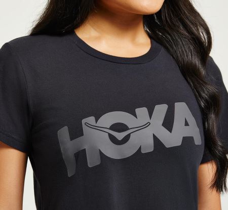 Hoka One One Brand Tee Mulher - Top Pretas | PT-2SeFQuo